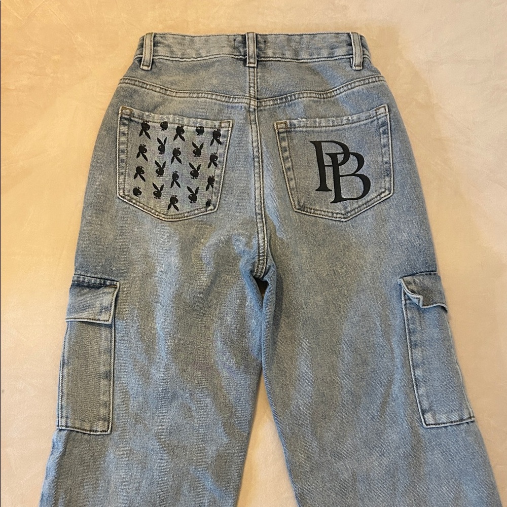 Playboy by PacSun Light Blue Cutout Carpenter Jeans